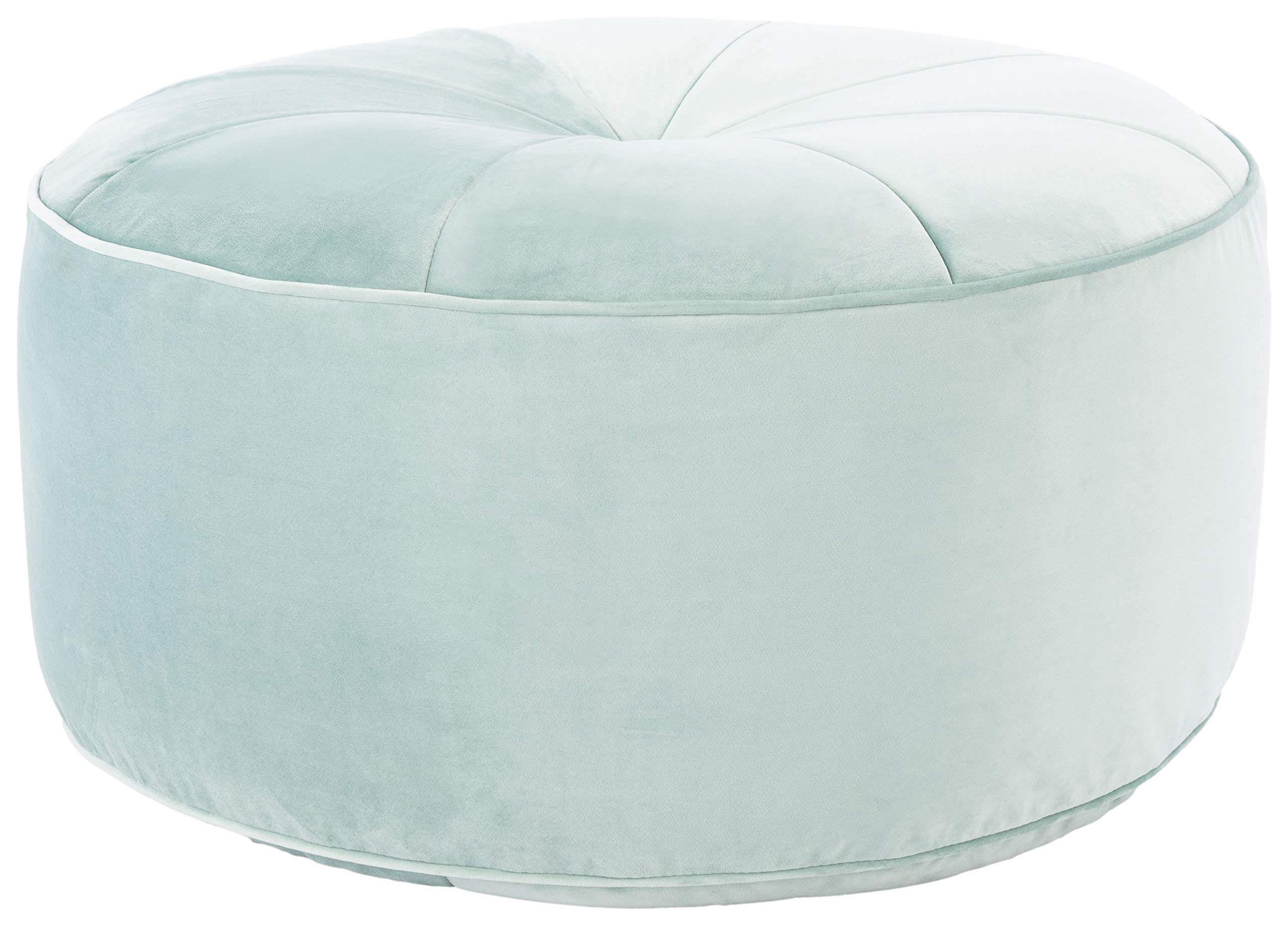 Safavieh Amais Mint Green Velvet Round Ottoman Footstool - Stylish Living Room Pouf for Home Decor, Bedroom Seating & Nursery Accent