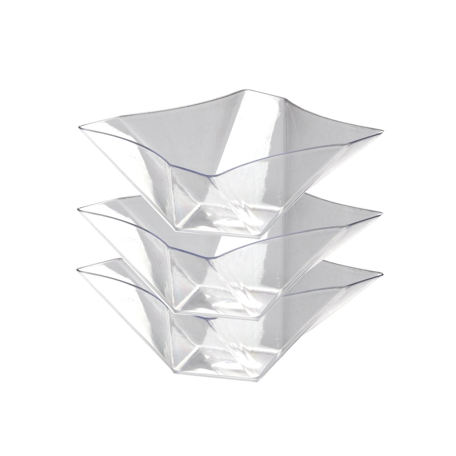 41 oz Clear Hard Plastic Square Twist Serving Bowls - Party Essentials (Pack of 3) | Perfect for Salads, Snacks & Entertaining Guests
