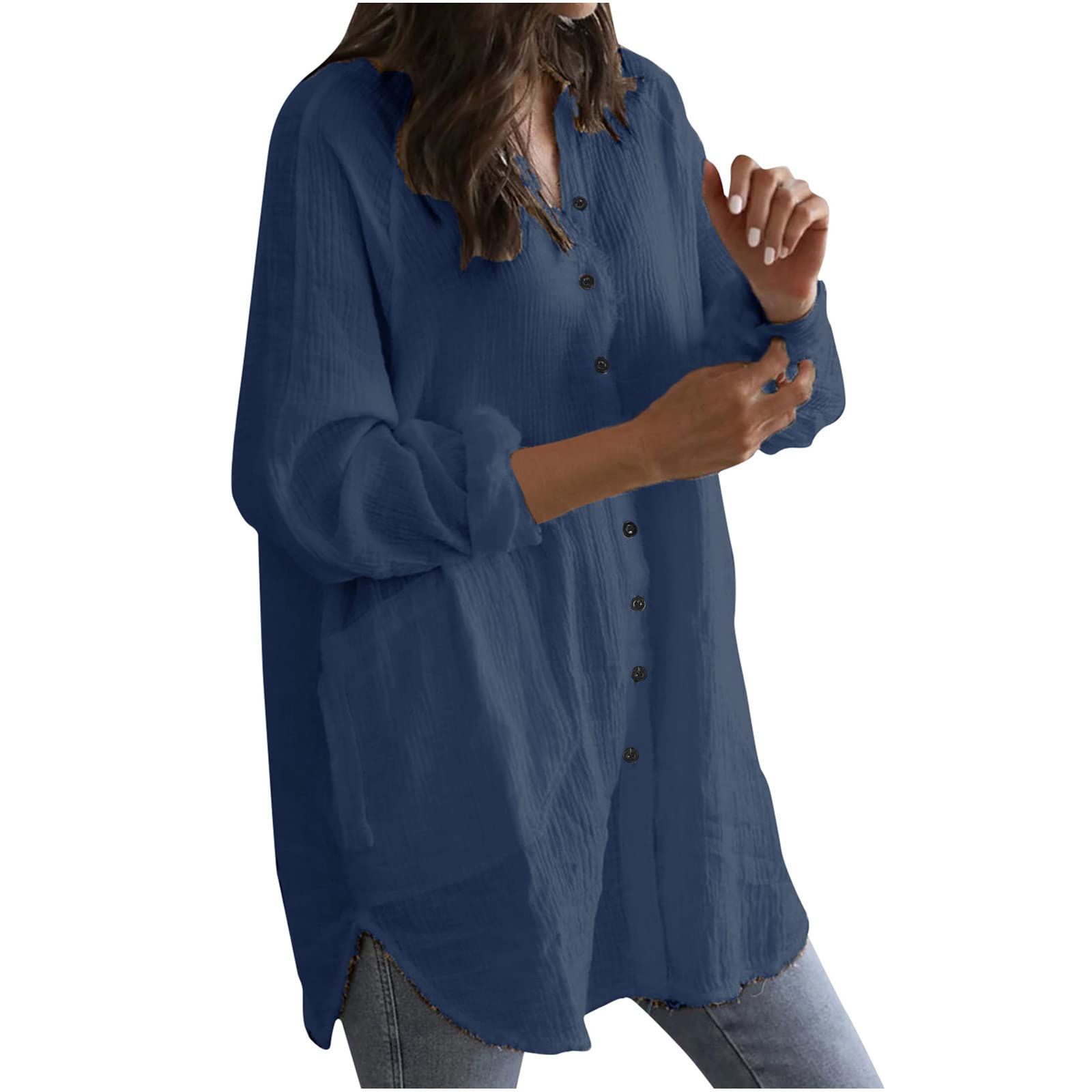 Women's Oversized Button Down Shirts - Casual Long Sleeve Blouses for Fall & Winter | Solid Color Comfortable Baggy Tops for Work, Travel & Everyday Wear