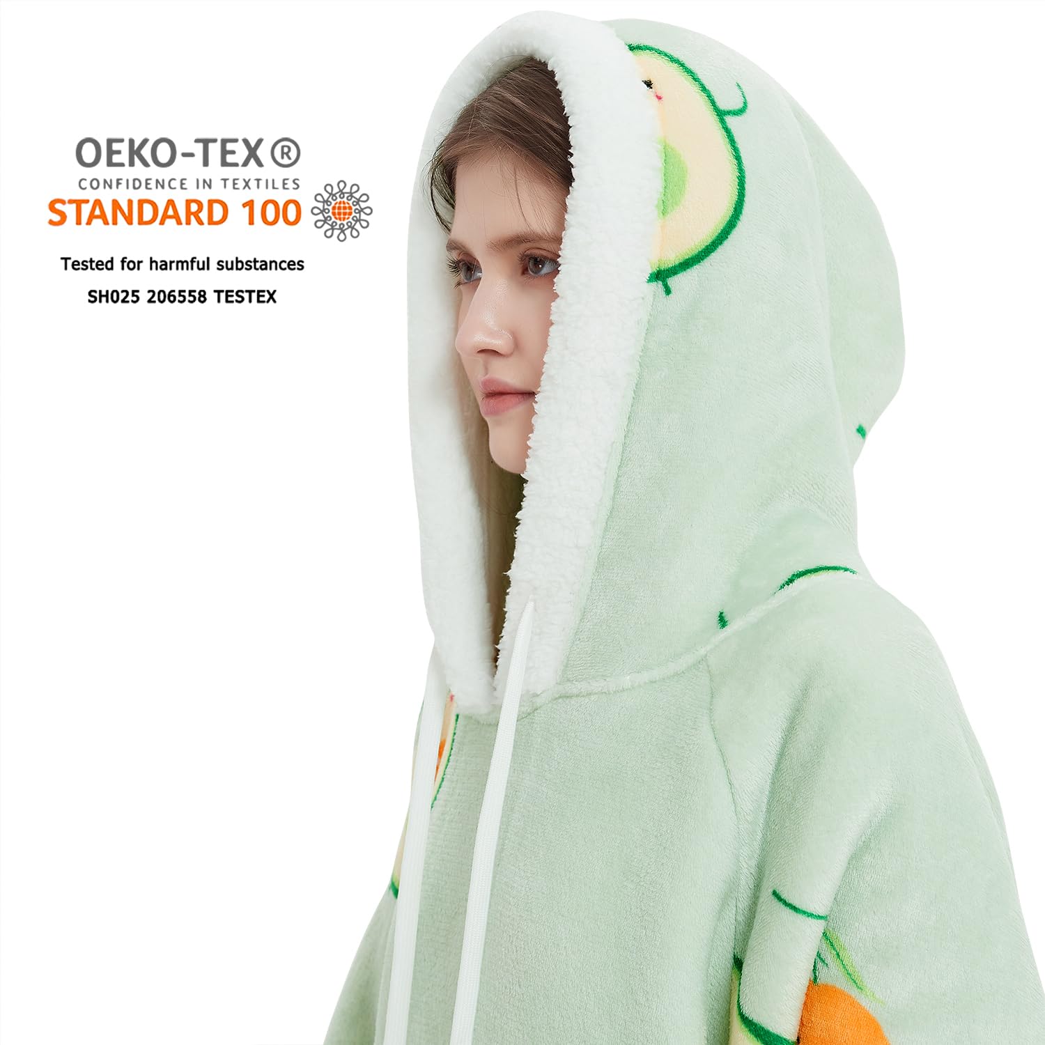 Qeils Oversized Wearable Blanket Hoodie - Hooded Fleece Sherpa Sweatshirt with Deep Pockets for Women & Men | Cozy Warm Loungewear for Home, Office & Travel (Double Pockets, Avocado Green, Adult Size)