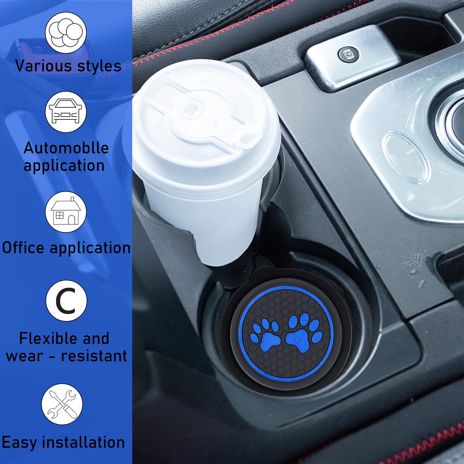 Non-Slip Silicone Car Cup Holder Coaster - 2 Pack Dog Paw Design for Most Cars, Trucks & RVs | Durable Spill-Proof Drink Mats for Coffee, Water Bottles & Beverages | Perfect Car Interior Accessories for Road Trips & Daily Commute