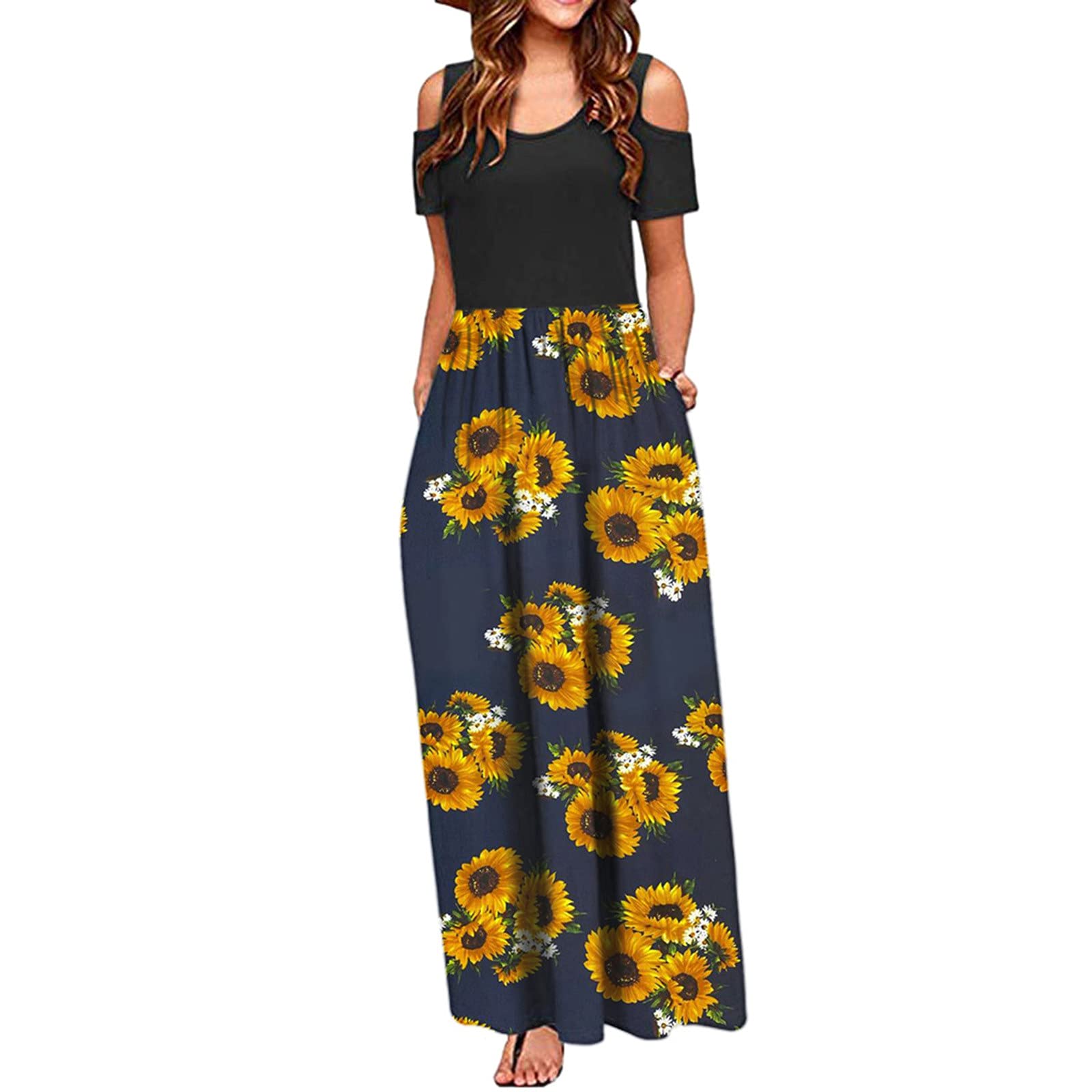 Zieglen Women's Floral Patchwork Long Maxi Dress - Casual Beach Sundress with Swing Skirt | Summer Dresses for Women | Perfect for Vacations, Parties & Outdoor Events