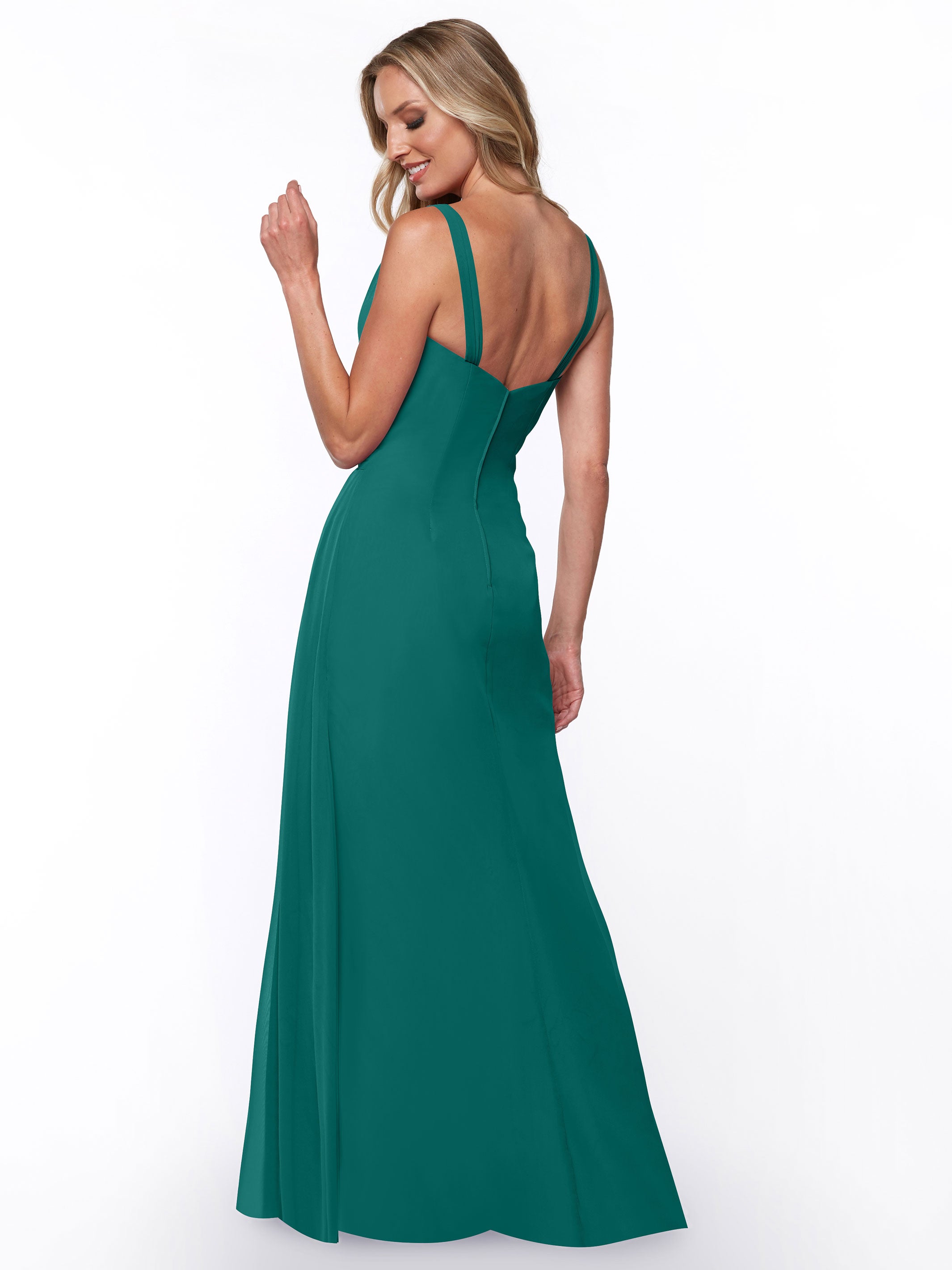 Elegant 80030 Chiffon Sheath Bridesmaid Dress with Ruching V-Neck Bodice - Perfect for Weddings, Formal Events & Special Occasions