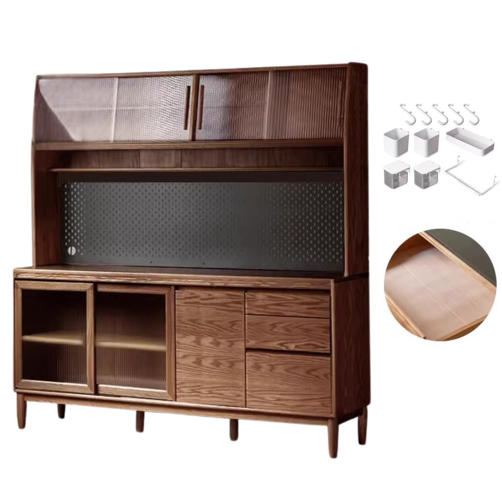 Oak Solid Wood Large Capacity Storage Sideboard - Rustic Buffet Cabinet for Dining Room, Living Room & Entryway Storage