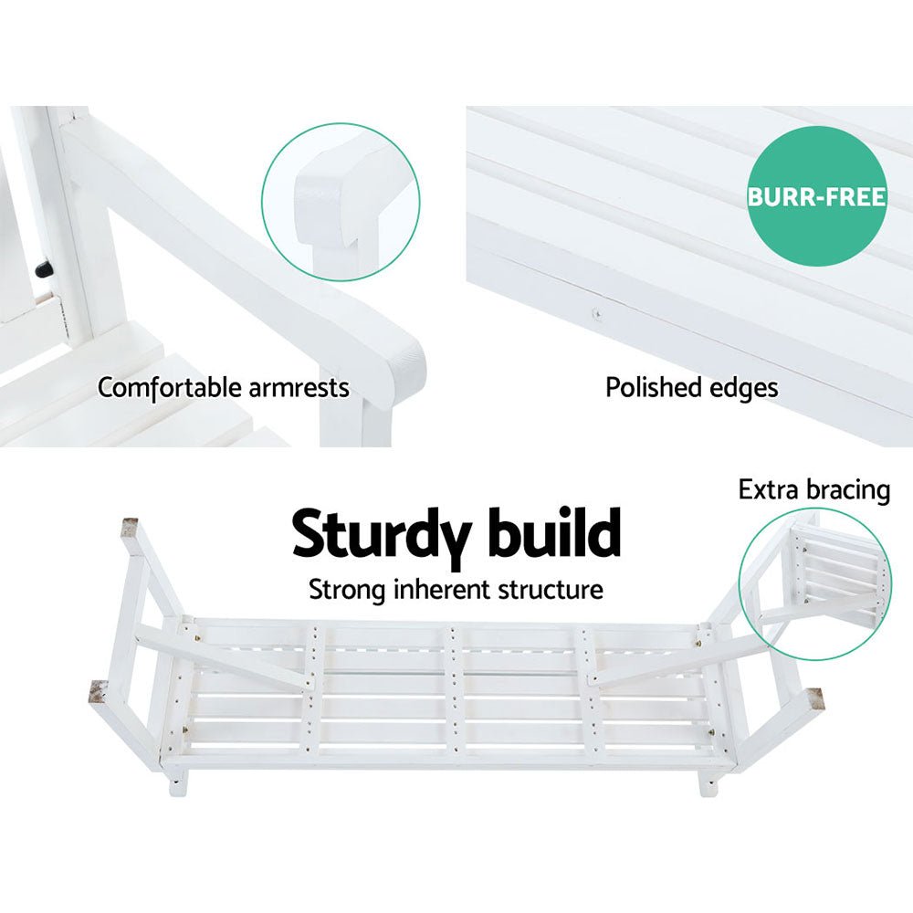 5FT Outdoor Garden Bench - 3 Seat Wooden Patio Furniture in White for Backyard, Porch, and Garden Relaxation