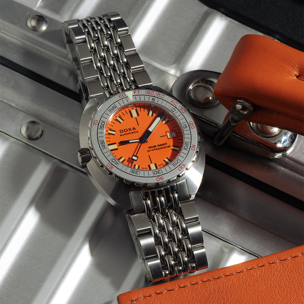 SUB 300T Aristera Professional 42.5mm Orange Diver Watch with Stainless Steel Bracelet - Perfect for Scuba Diving, Water Sports & Everyday Wear