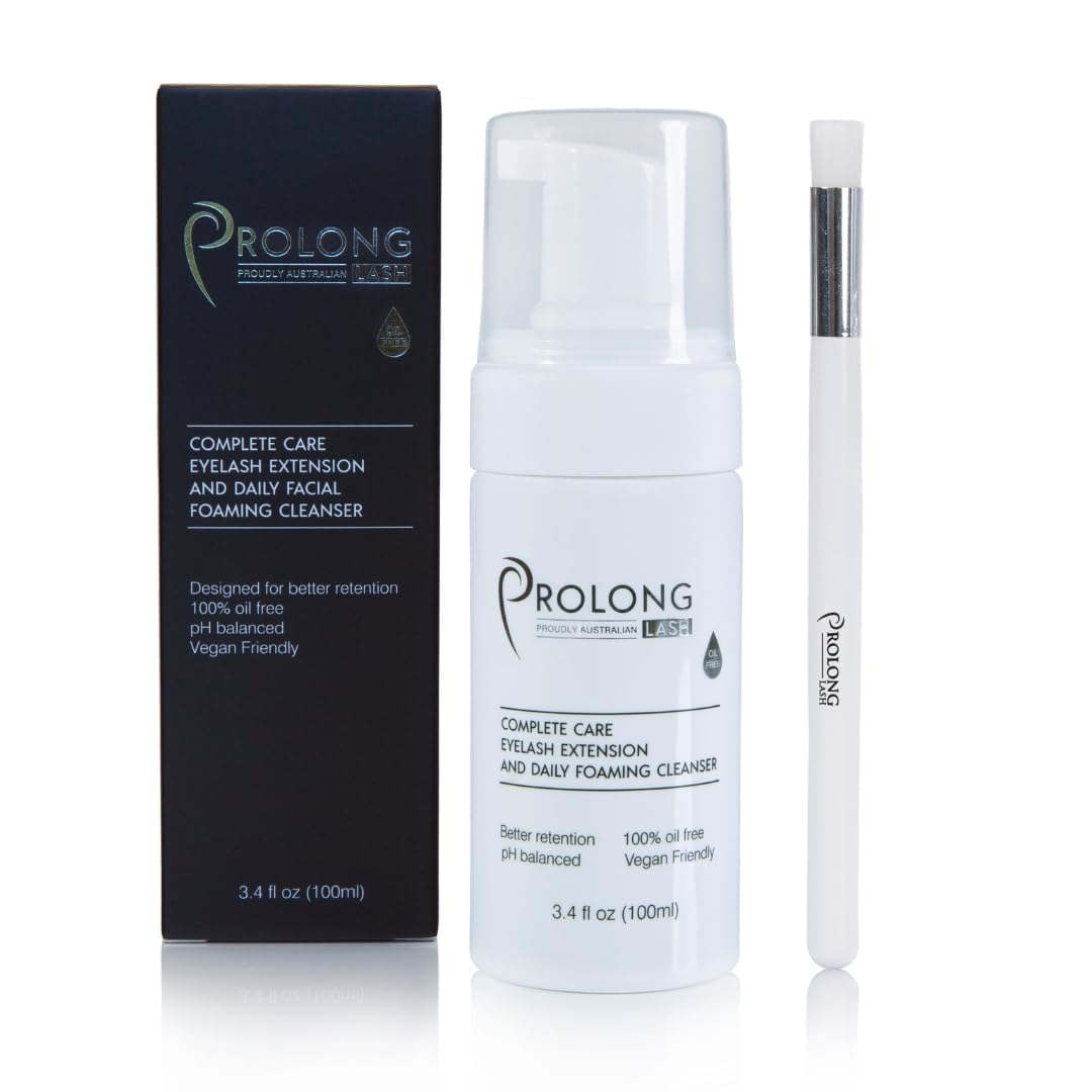 Prolong Lash Eyelash Extension Shampoo & Brush - Gentle Foaming Cleanser for Extensions & Natural Lashes - Vegan, Paraben & Sulfate Free - 100ml - Perfect for Salon & Home Use - Safe Daily Cleansing for Lash Extensions & Sensitive Eyes