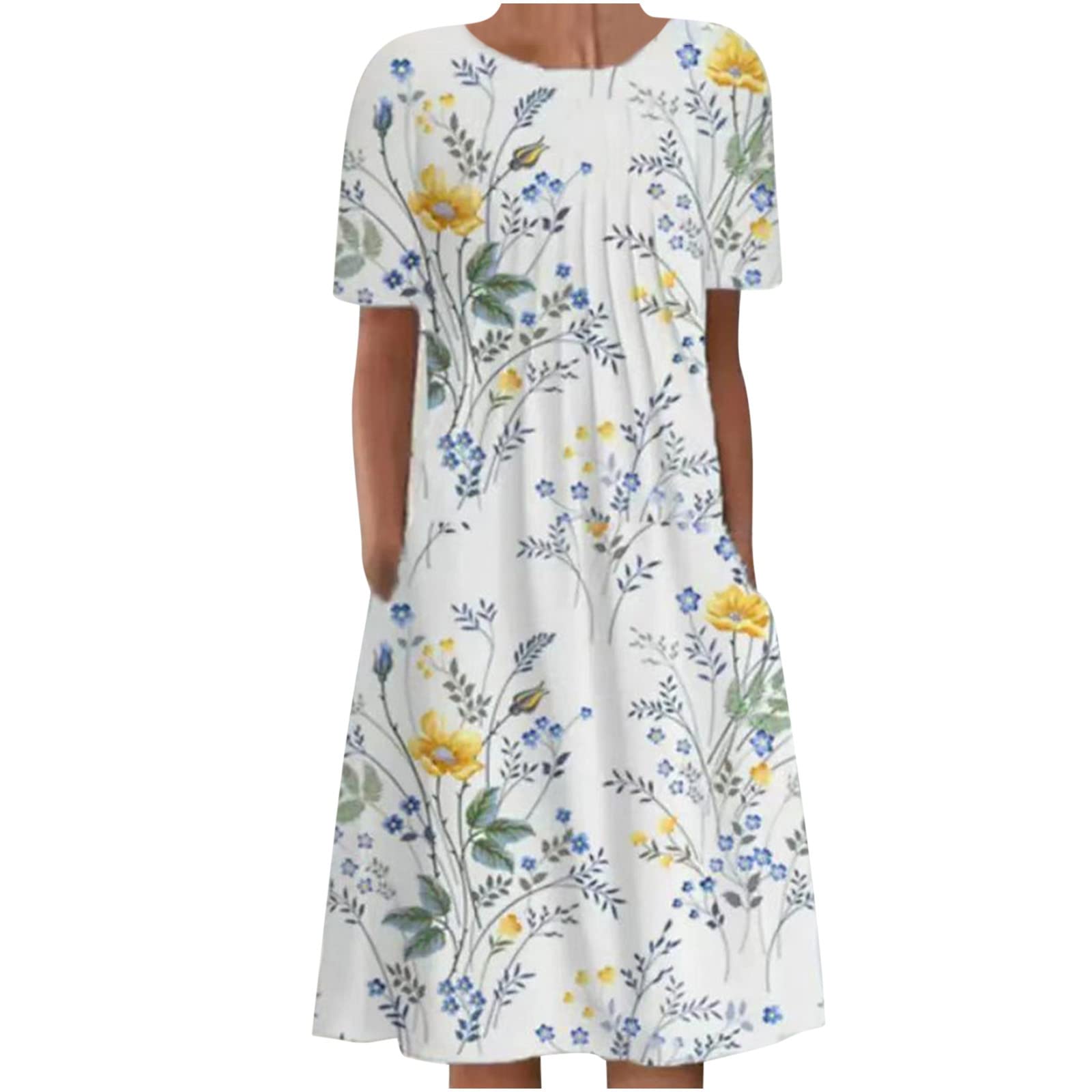 Levmjia Women's Summer Casual Floral Print Round Neck Short Sleeve Dress - Foldable Travel & Beach Sundress for 2022 | Perfect for Vacation, Outdoor Parties & Daily Wear