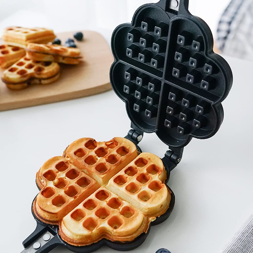 TAMUME Belgian Waffle Maker - 4 Heart-Shaped Non-Stick Aluminum Waffle Iron for Breakfast, Brunch & Romantic Dates - Perfect for Valentine's Day & Family Gatherings