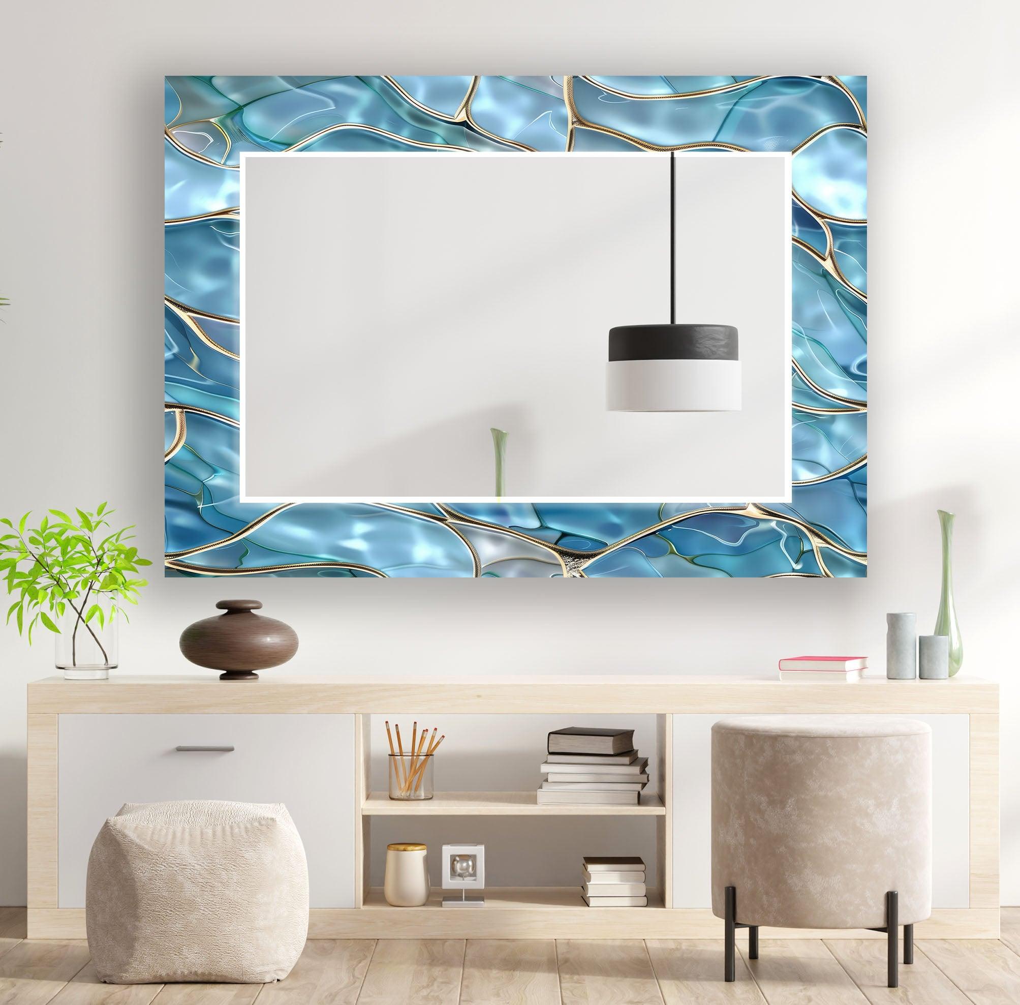 Blue Marble Sea View Wall Mirror - Coastal Decor for Bathroom & Bedroom - Perfect for Beach House & Nautical Theme Decor