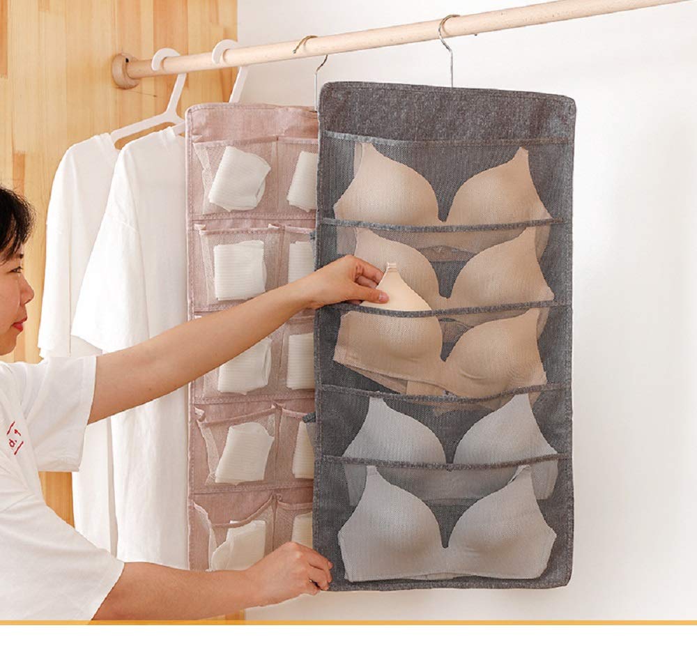 20-Pocket Hanging Closet Organizer for Clothes, Jewelry & Accessories - Space Saving Storage Solution for Pantry, Bras, Socks, Underwear & Stockings - Perfect for Bedroom, Closet & Dorm Organization (Gray)