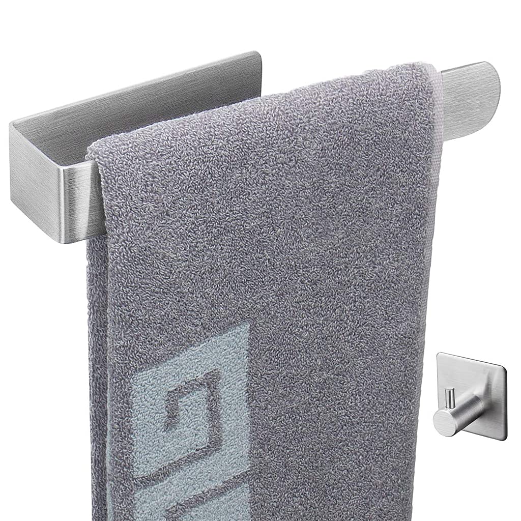 Stainless Steel Wall-Mounted Toilet Paper Holder with Hook - Self Adhesive No Drill Bathroom Towel Rack & Washcloth Hanger - Waterproof Kitchen Shelf for Bath, Shower & Laundry Room Organization