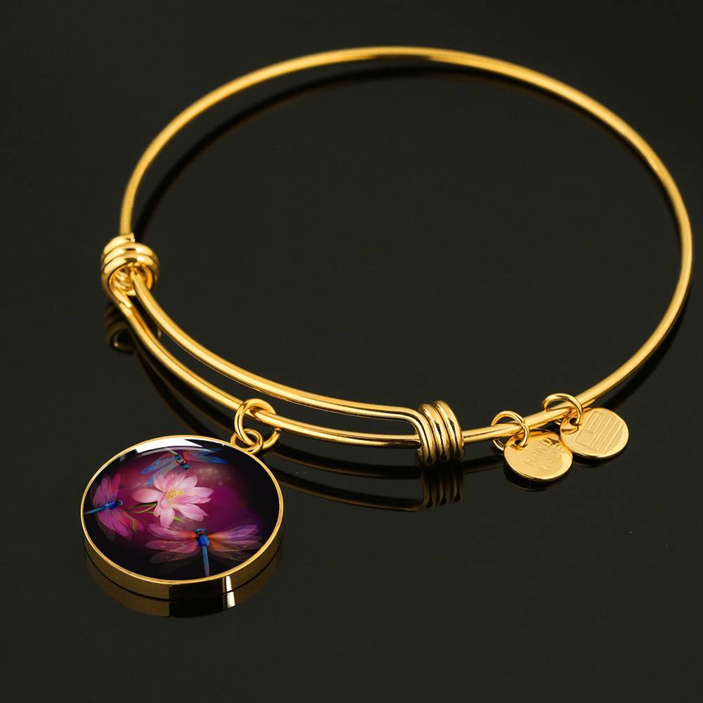 Dragonflies and Lotus Bangle Bracelet - Elegant Adjustable Handmade Jewelry for Women - Perfect for Weddings, Parties & Everyday Wear