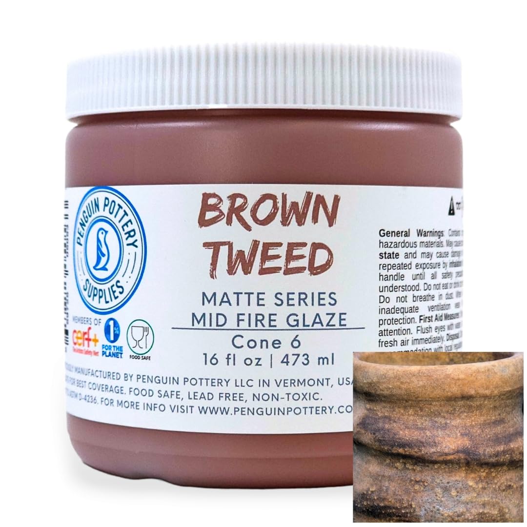 Penguin Pottery Matte Series - Brown Tweed Matte Ceramic Glaze for Mid & High Fire Clay (Cone 5-6) - 1 Pint (16 oz | 473 ml) - Perfect for Pottery, Ceramics, and DIY Art Projects