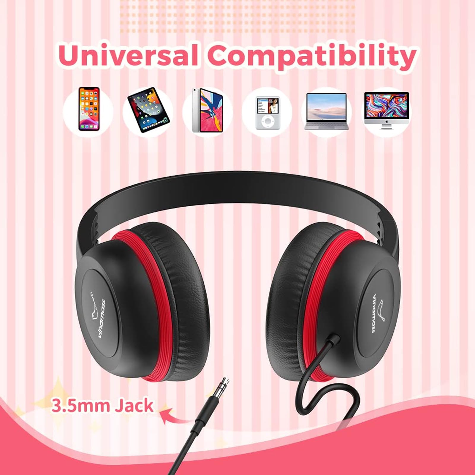 Safe Volume Kids Headphones 85dB - Wired 3.5mm Jack Earphones for Children, Noise Limiting Headphones for School, Travel & Online Learning - Comfortable & Durable Design for Boys & Girls