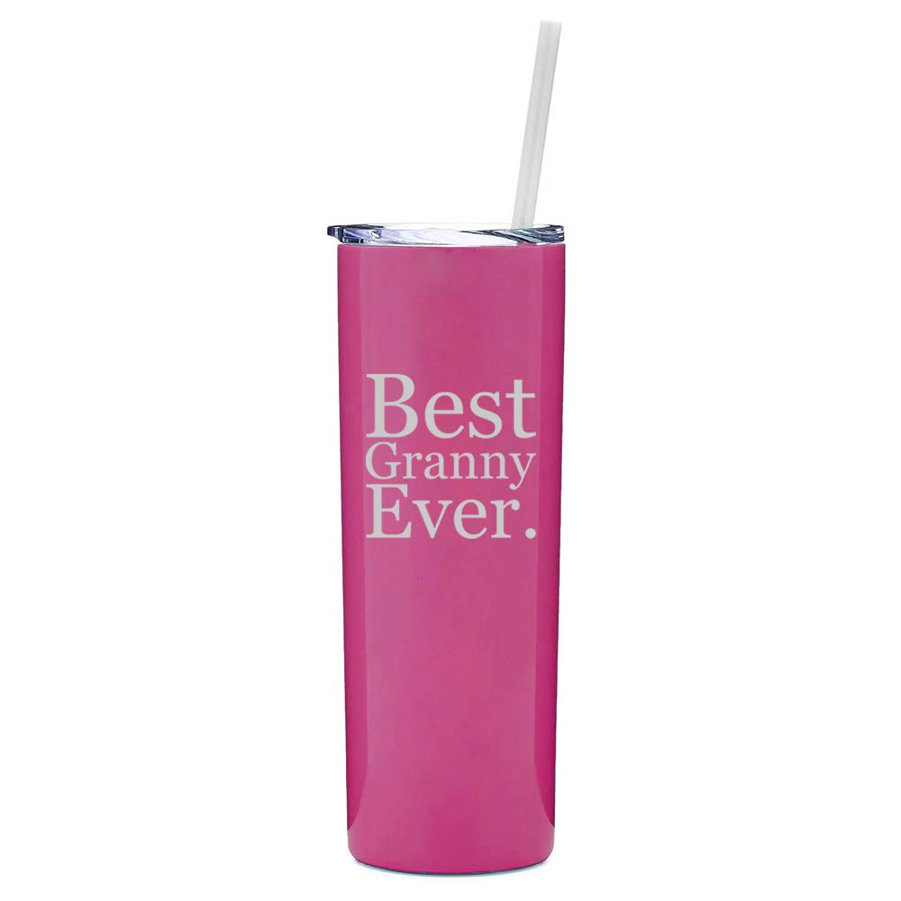20 oz Skinny Tall Stainless Steel Vacuum Insulated Tumbler with Straw - Leakproof Travel Mug for Coffee & Iced Drinks - Perfect Gift for Grandma, Mom, Teachers (Hot Pink) | Great for Commuting, Workouts & Outdoor Activities