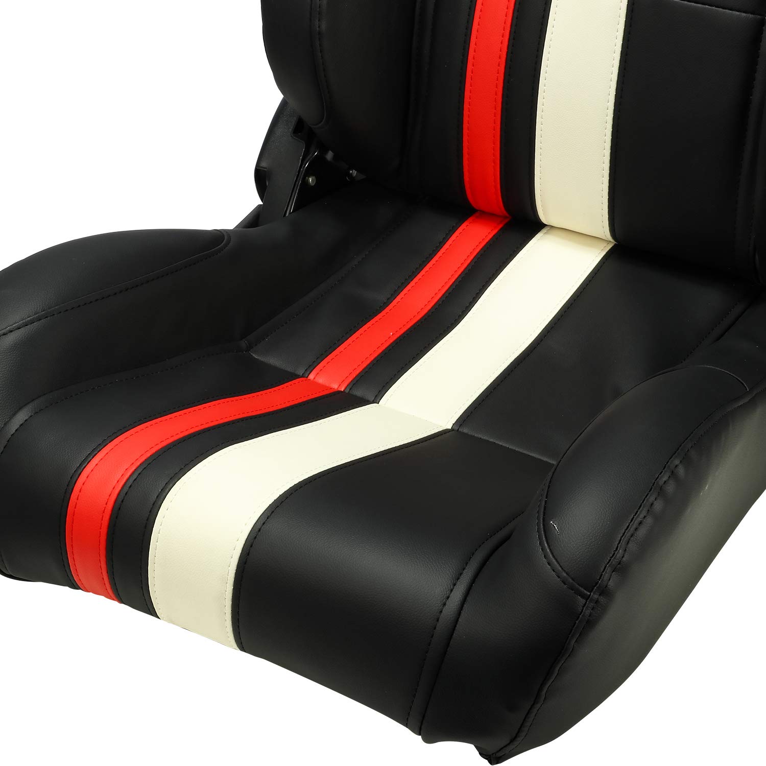 ModifyStreet Universal Black PVC Leather Racing Bucket Seats with Red/White Stripes - High-Performance Car Seats for Sports Cars & Racing Enthusiasts