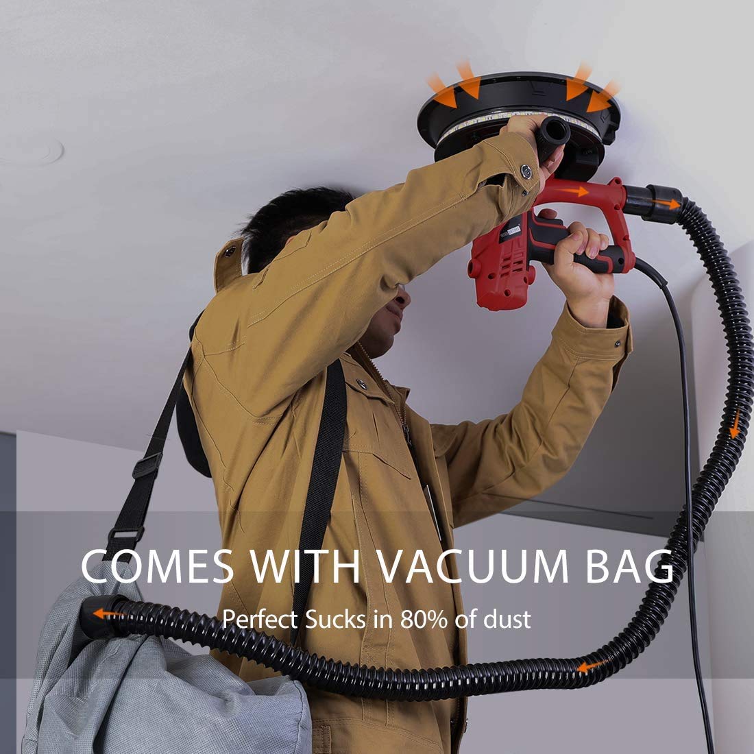 VIVOHOME 850W Electric Drywall Sander with Adjustable Speed, Auto Vacuum System, LED Light & Dust Bag - Perfect for Drywall Sanding, Wall Repair, Home Renovation & DIY Projects
