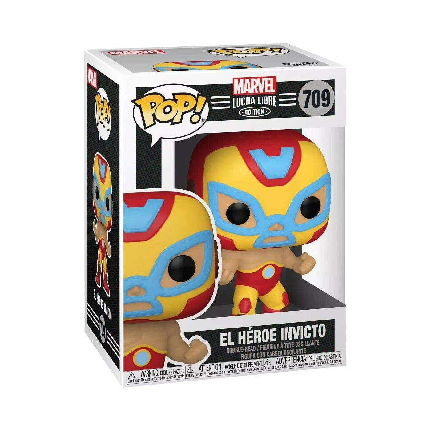 Iron Man The Invincible Hero Pop #709 Marvel Luchadores Vinyl Figure with EcoTek Protector for Display Box - Perfect for Collectors, Marvel Fans & Home Office Decor