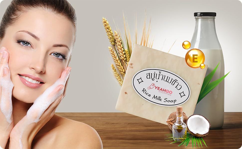 Premium Jasmine Rice Milk Soap Bar with Gluta Collagen & Coconut Oil - 100% Natural Handmade Organic Soap for Face, Body & Hands (60-65g) | Skin Brightening, Moisturizing & Whitening | Enriched with Vitamin E & Glycerin | Made in Thailand | Perfect for Daily Skincare, Spa Treatments & Gift Sets