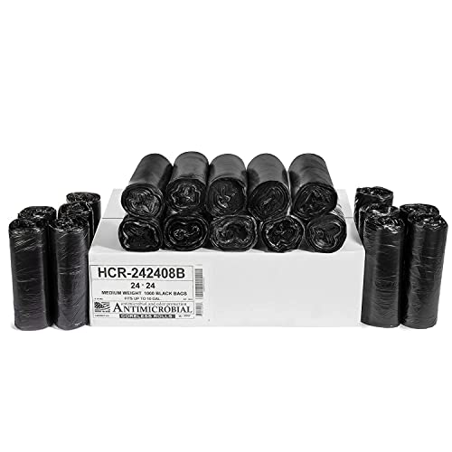Aluf Plastics HCR-242408B 7-8 Gallon Black Trash Bags (1000 Count) - 24x24 Inch Heavy Duty Garbage Bags - 8 Micron Star Seal Can Liners for Kitchen, Bathroom, Office & Commercial Use