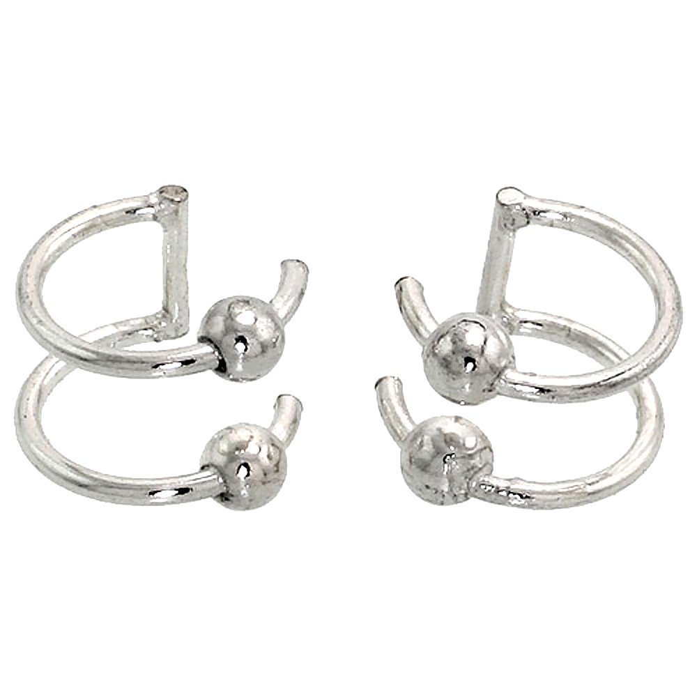 8mm Sterling Silver Cartilage Hoop Earrings - Non-Pierced 2-Band Design with Beads | Perfect for Everyday Wear, Gifts & Special Occasions