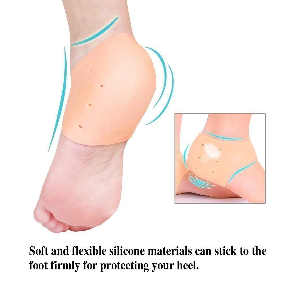 Moisturizing Silicone Gel Heel Protector Pads - Anti Crack Foot Care Socks for Dry, Hard & Cracked Feet - Pain Relief Covers for Men & Women (Beige, Free Size, 1 Pair) - Ideal for Daily Wear, Nighttime Foot Repair & Comfortable Healing