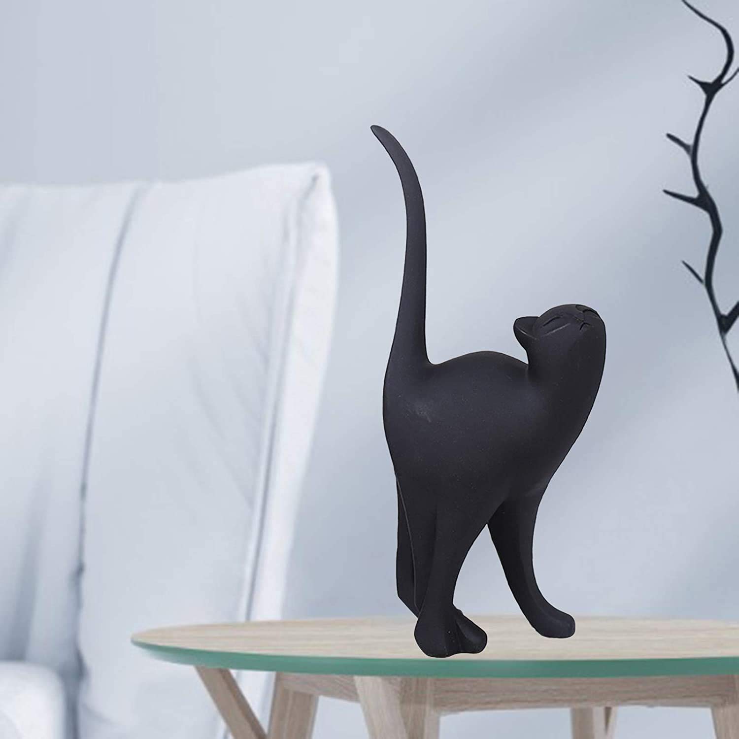 3D Black Cat Figurine Sculpture - Elegant Tail Up Cat Ornament for Home, Hotel, Bookshelf, Car, Cake & Shop Window Decor - Perfect for Gifts, Parties & Themed Events