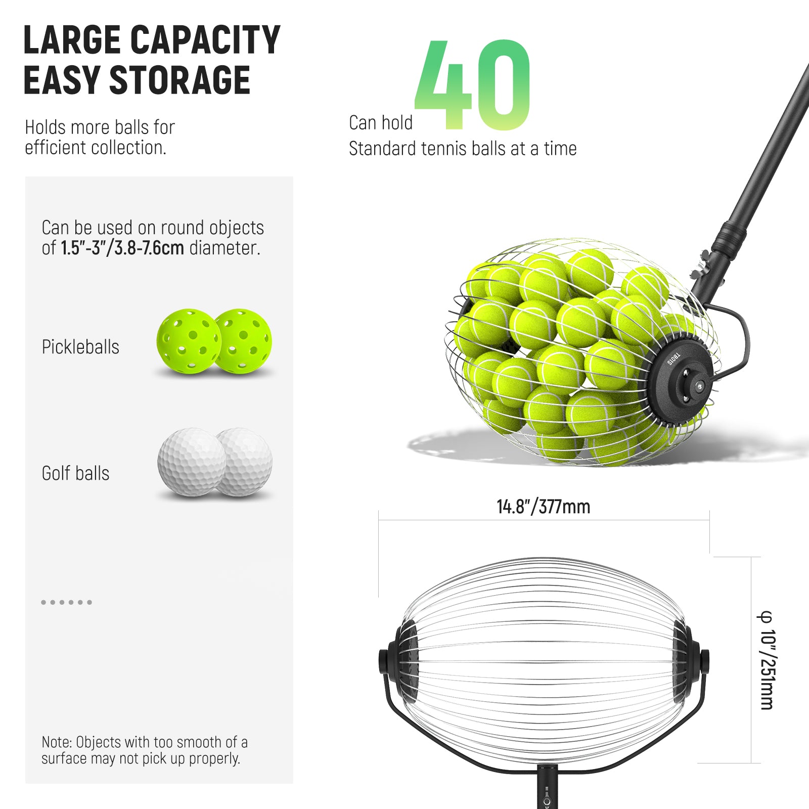 NEEWER TB01S Tennis Ball Collector Roller - Easy Pickup Tool for Tennis Practice & Training | Perfect for Coaches, Players & Court Maintenance