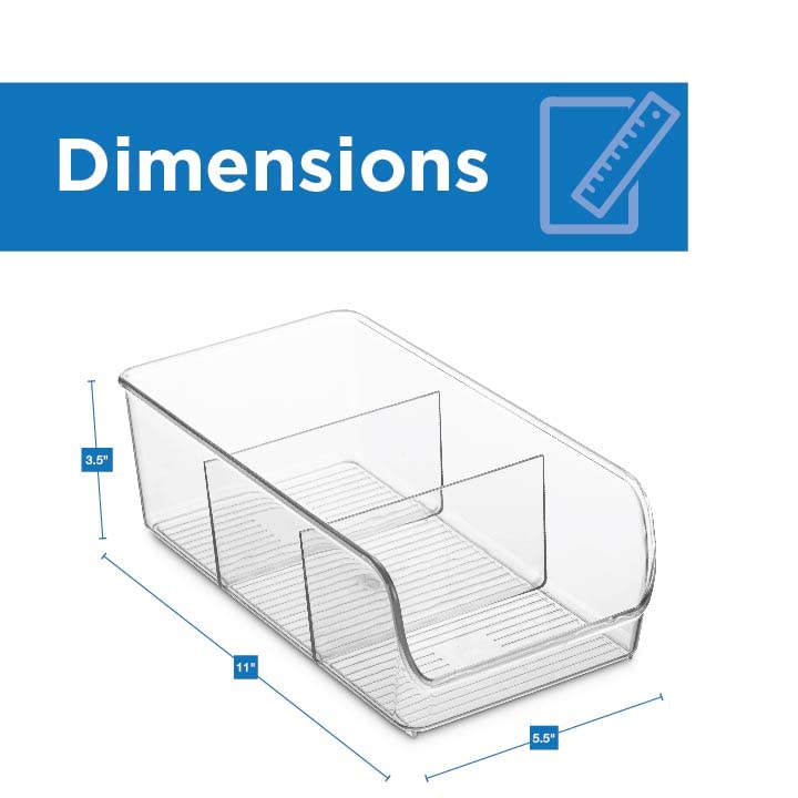 4-Piece Clear Plastic Food Storage Organizer Set - 3-Compartment Kitchen & Pantry Organizers for Spices, Snacks, Sauce Packets | Space-Saving Fridge & Cabinet Storage Solution for Home & Restaurant Use