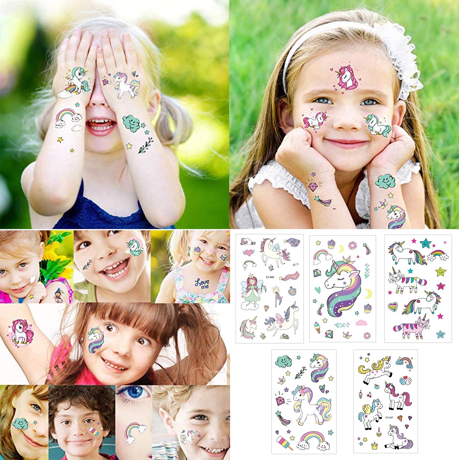 Unicorn Temporary Tattoos for Kids - 10 Sheets Rainbow Stickers Set | Cute Unicorn Hand Tattoos & Party Favors | Perfect for Birthday Parties, Costume Events & Girls' Dress-Up Play