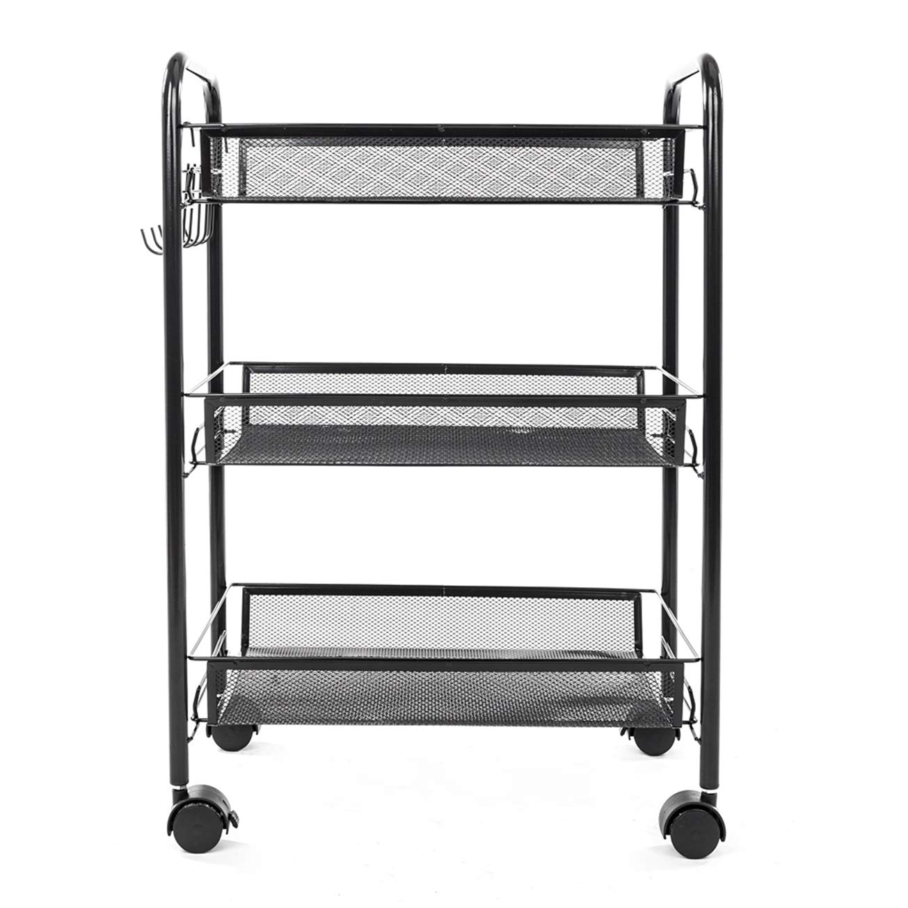 MITPATY 3-Tier Honeycomb Mesh Storage Cart with Hooks - Black Space-Saving Organizer Shelf for Kitchen, Bathroom, Living Room | Perfect for Pantry Organization, Bathroom Essentials & Home Decor