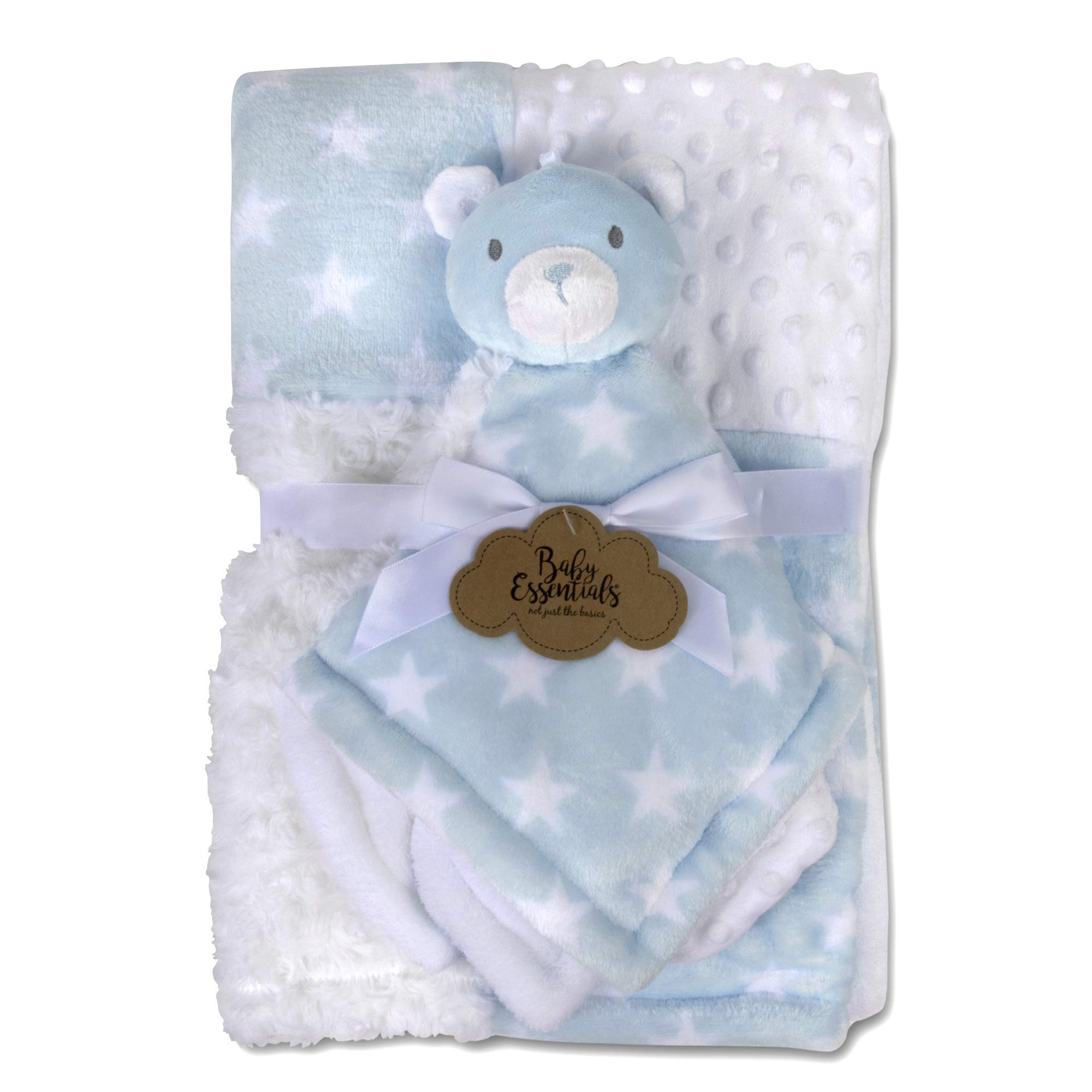 Blue Bear Baby Blanket & Stuffed Animal Set - Soft Lovey for Boys & Girls - Nursery & Travel Comfort
