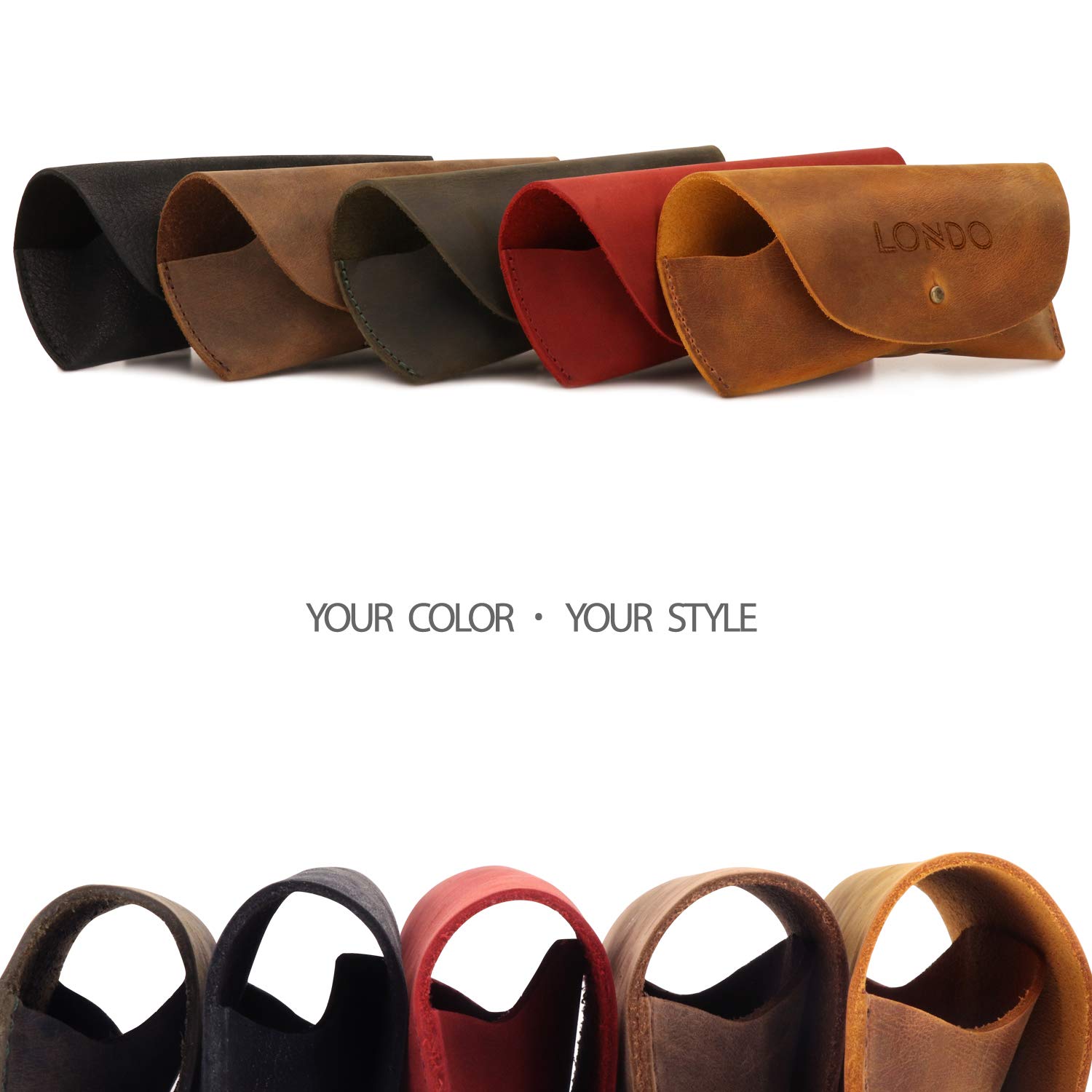 Premium Genuine Leather Eyeglasses & Sunglasses Case with Button Closure - Stylish Durable Protective Storage for Glasses - Perfect for Travel, Office & Daily Use
