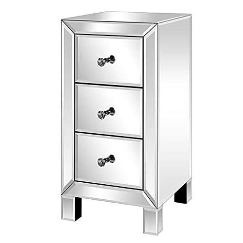 Modern Silver Mirrored Nightstand with 3 Drawers - Contemporary Bedside End Table with Mirror Accent for Bedroom Decor | Perfect for Small Spaces, Guest Rooms & Apartment Living
