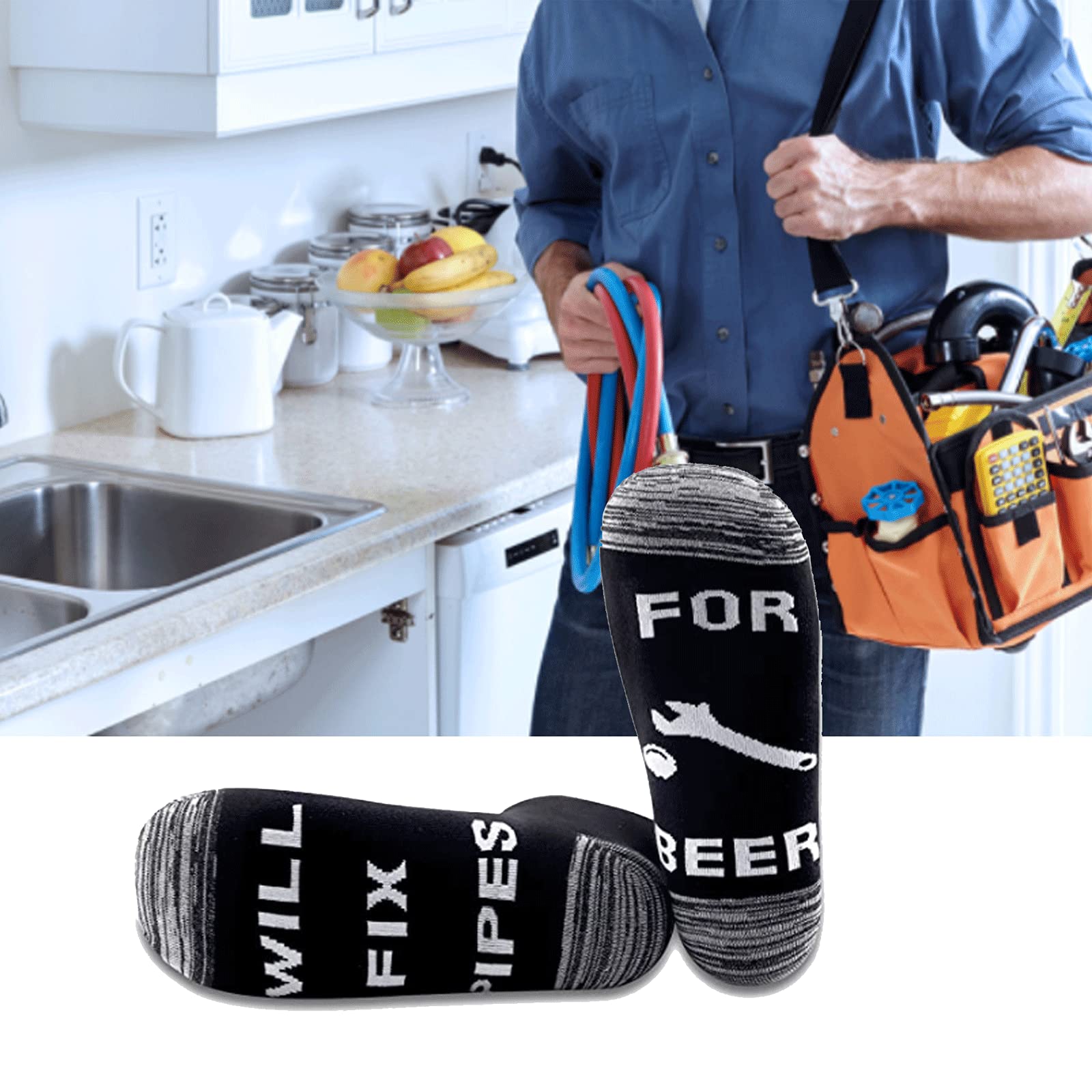 Funny Plumber Socks for Men - 2 Pairs Pipe Layer Socks with Beer & Tool Designs - Perfect Gifts for Plumbers, Pipefitters & DIY Enthusiasts - Great for Work, Gag Gifts & Casual Wear