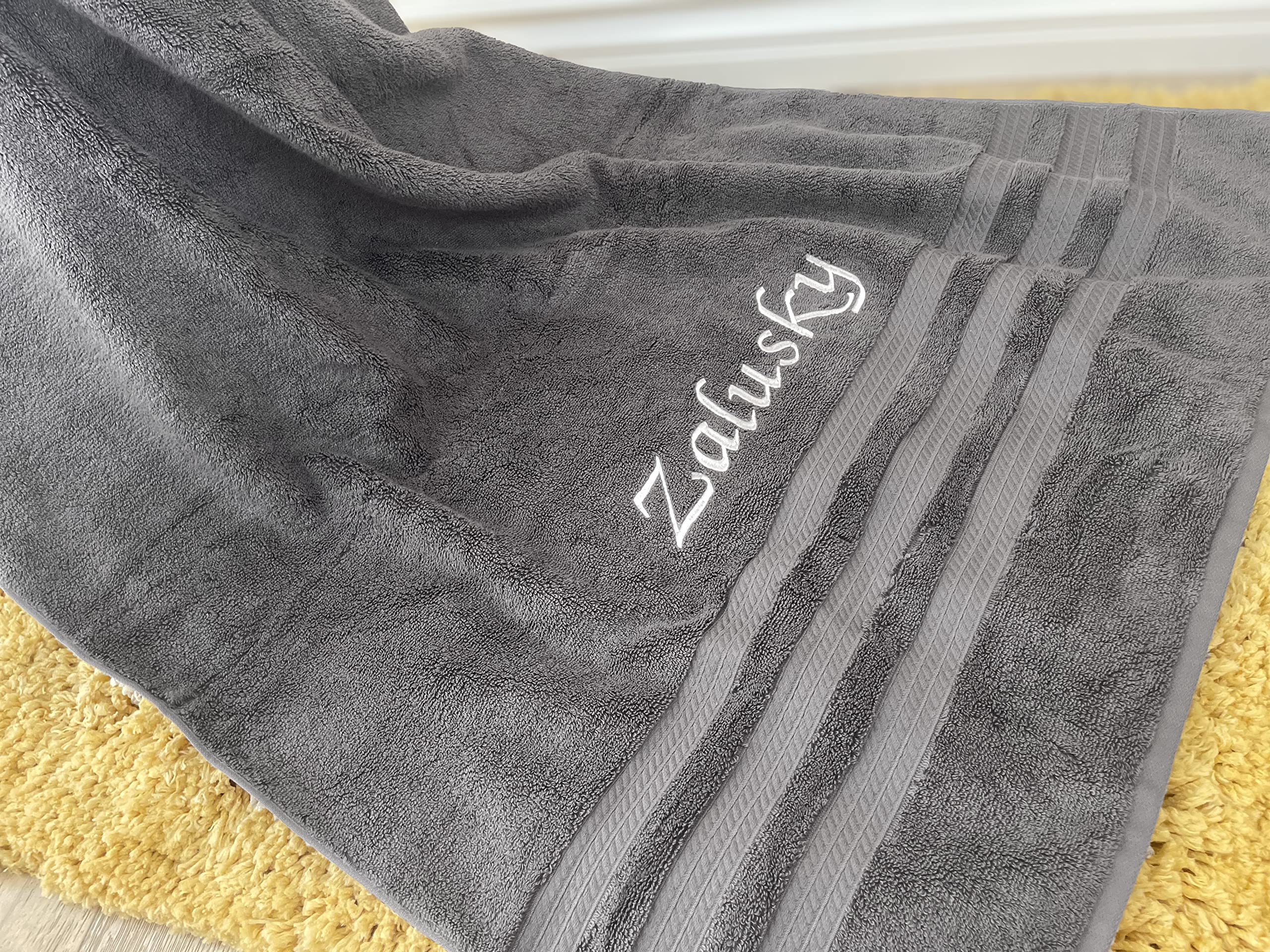 Premium Embroidered Bath & Hand Towel Set - 100% Cotton Luxury Personalized Monogrammed Towels (1 Bath + 1 Hand Towel) - Soft Absorbent Grey Bathroom Towels for Spa, Guest Bath & Luxury Home Decor