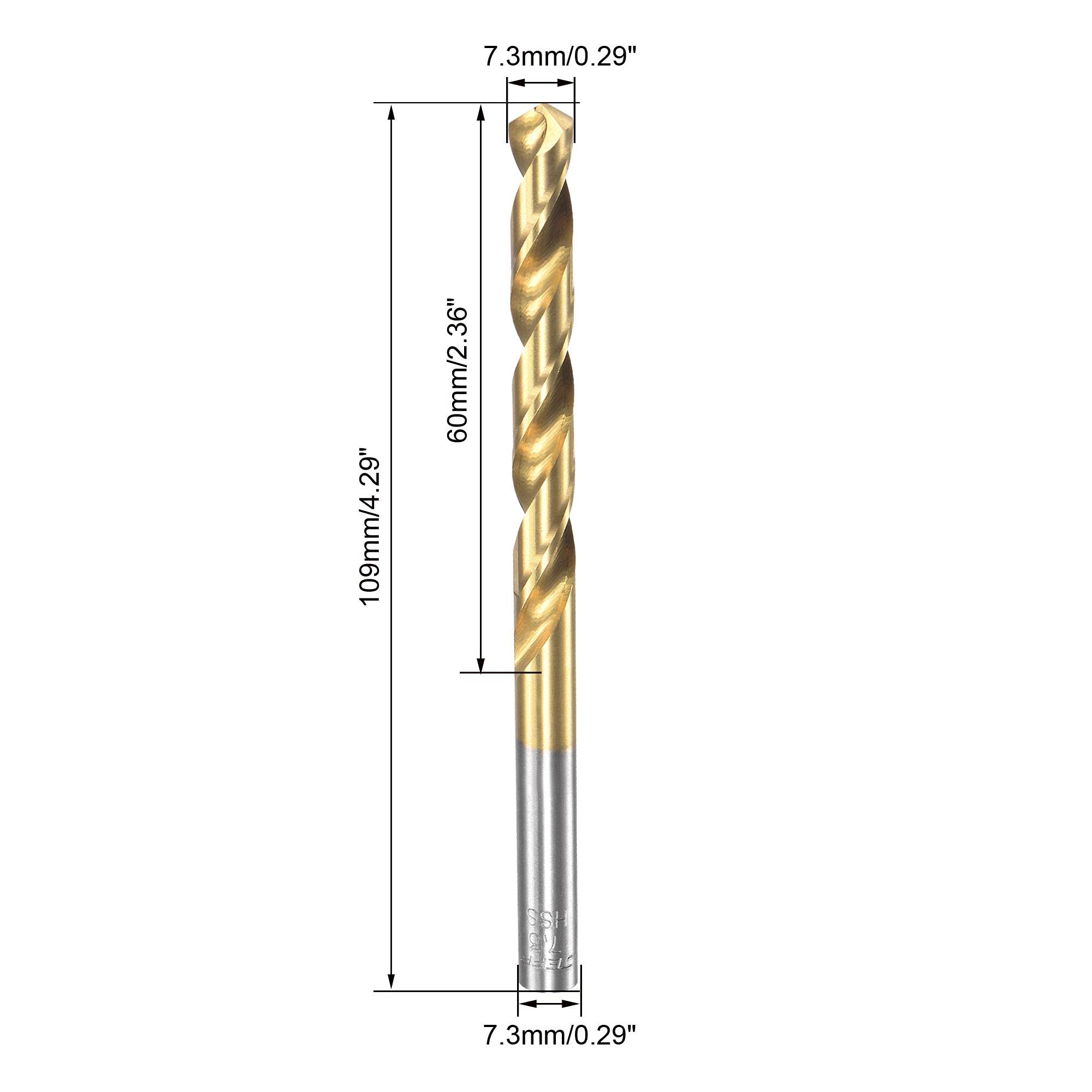 uxcell 7.3mm High Speed Steel Twist Drill Bit - Titanium Coated, 109mm Length, Fully Ground for Metal, Wood & Plastic Drilling | Perfect for DIY Projects & Professional Workshop Use