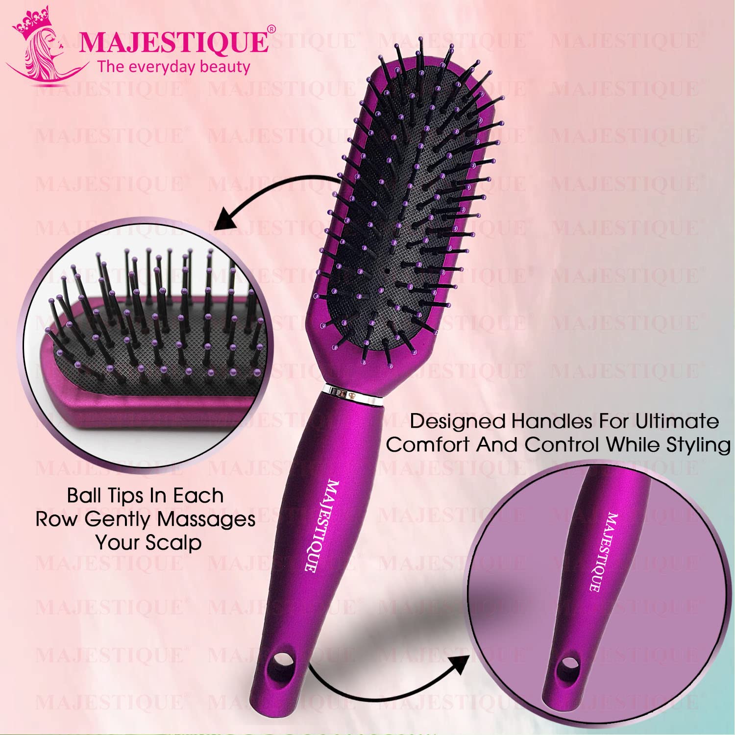 Majestique 7-Row Premium Purple Styling Brush for Curly Hair - Detangling, Defining & Shaping Curls - Blow Drying Brush for Women & Men - Purple/HR106 - Perfect for Salon Styling & Home Hair Care