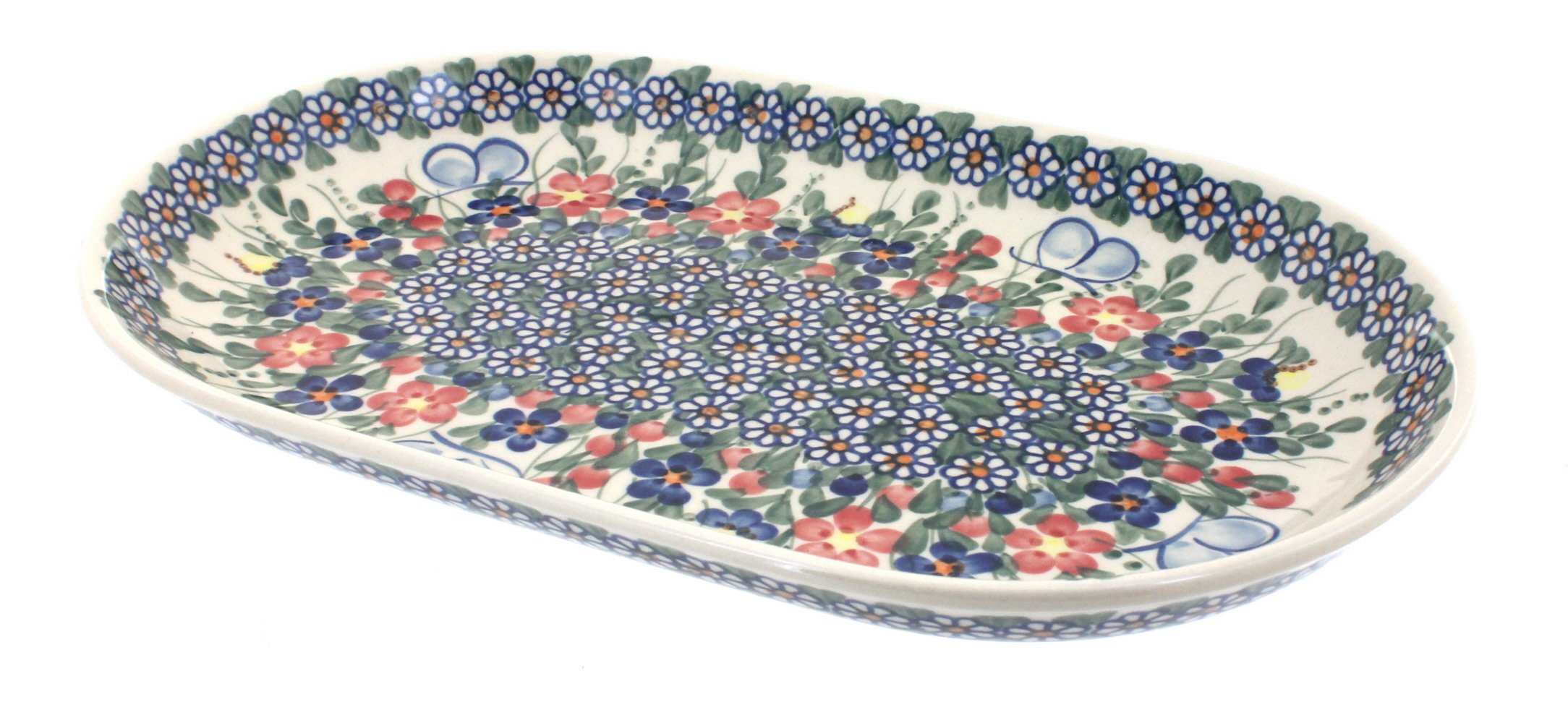 Blue Rose Polish Pottery Garden Butterfly Large Oval Dish - Handmade Ceramic Serving Platter for Home Decor, Wedding, Party & Outdoor Dining | Perfect for Displaying Fruits, Cheese & Appetizers