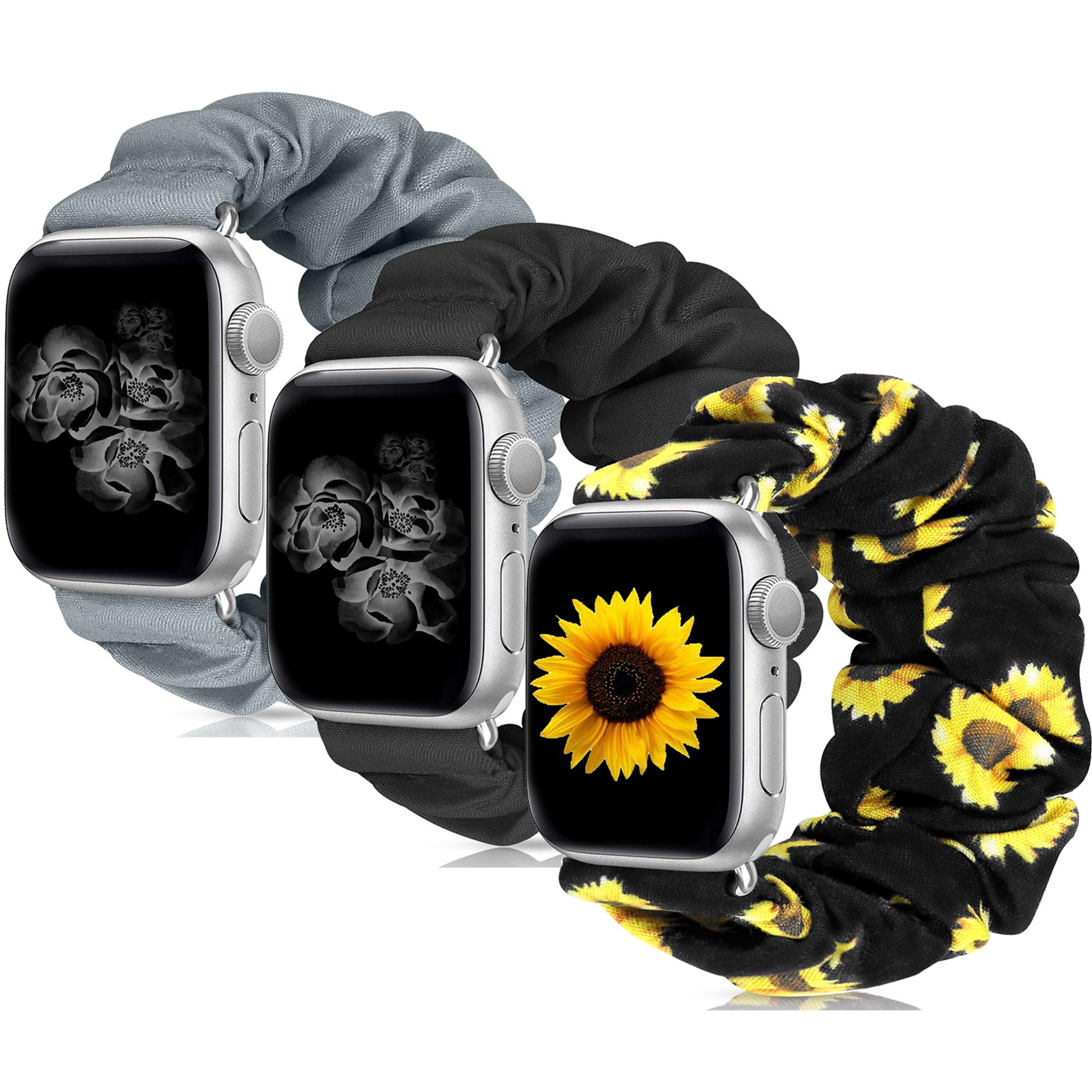 Scrunchie Watch Bands for Women - Soft Elastic Replacement Wristband Compatible with Apple Watch Series 10/9/8/7/6/5/4/3/2/1/SE (38mm 40mm 41mm 42mm 44mm 45mm 46mm 49mm Ultra) - Perfect for Workouts, Yoga, Running & Everyday Fashion Accessory