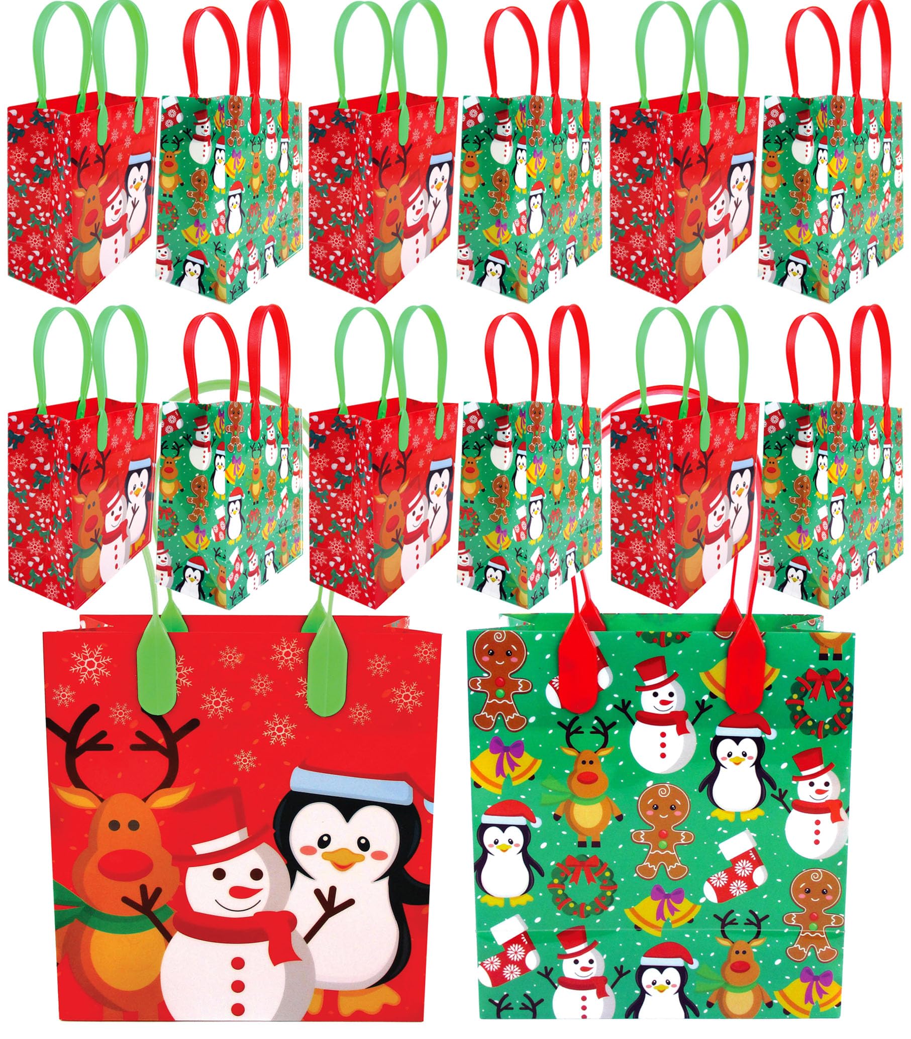 TINYMILLS Christmas Party Favor Bags with Handles - 12 Pack Holiday Treat Bags for Candy, Gifts & Party Supplies | Perfect for Christmas Celebrations, School Events & Office Parties
