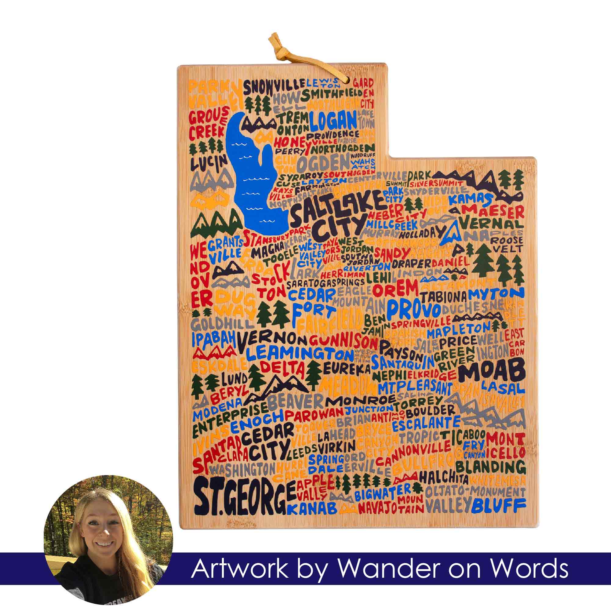 Handcrafted Utah-Themed Wooden Cutting Board with Artistic Design by Wander on Words™ – Perfect for Kitchen Decor, Gift Giving, and Home Entertaining