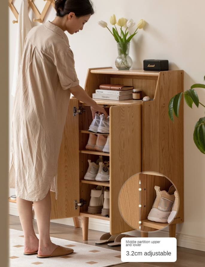 Solid Oak Wood Shoe Storage Cabinet - Organize Entryway & Closet - Perfect for Home, Apartment, and Office Organization