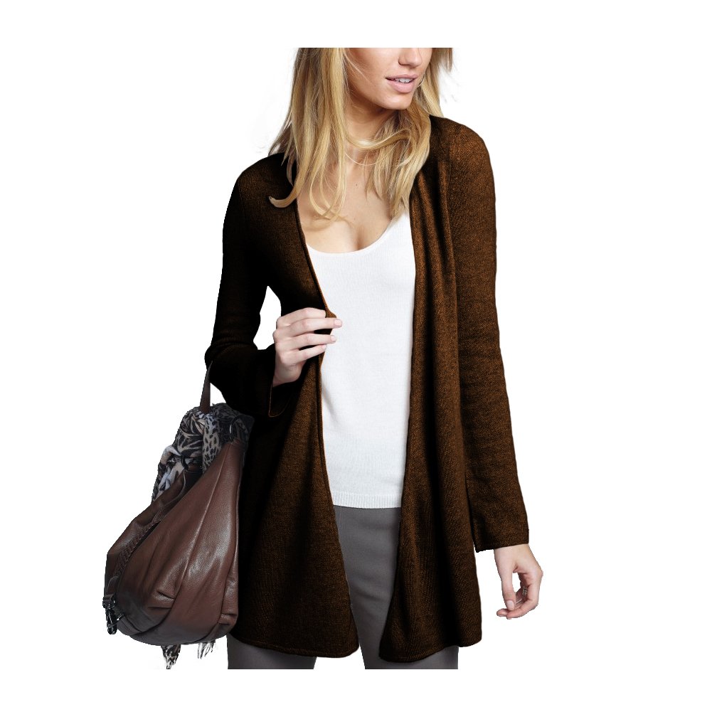 Parisbonbon Women's 100% Cashmere V-Neck Cardigan Sweater - Soft & Warm Chocolate Brown Pullover (Size L) - Perfect for Office, Date Night & Fall Layering