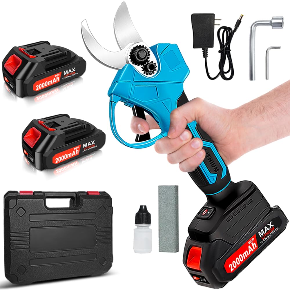 Electric Pruning Shears - 1.2 Inch Cutting Diameter Cordless Garden Shears with 2x2000mAh Batteries for Tree Trimming, Gardening & Landscaping - Perfect Christmas Gift for Men & DIY Enthusiasts
