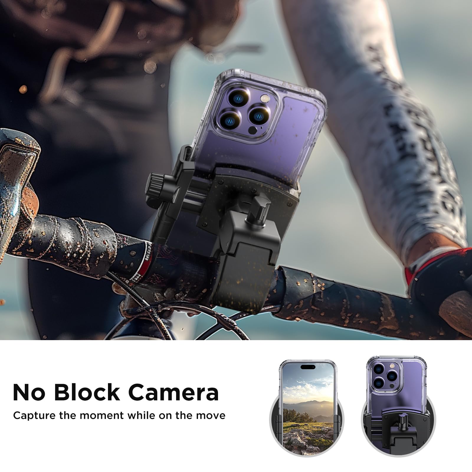 Miracase Bike Phone Holder - Motorcycle & Bicycle Phone Mount with Quick Lock - Handlebar Cell Phone Clamp for Scooter - Compatible with iPhone & Samsung - Perfect for Cycling, Commuting & Outdoor Adventures