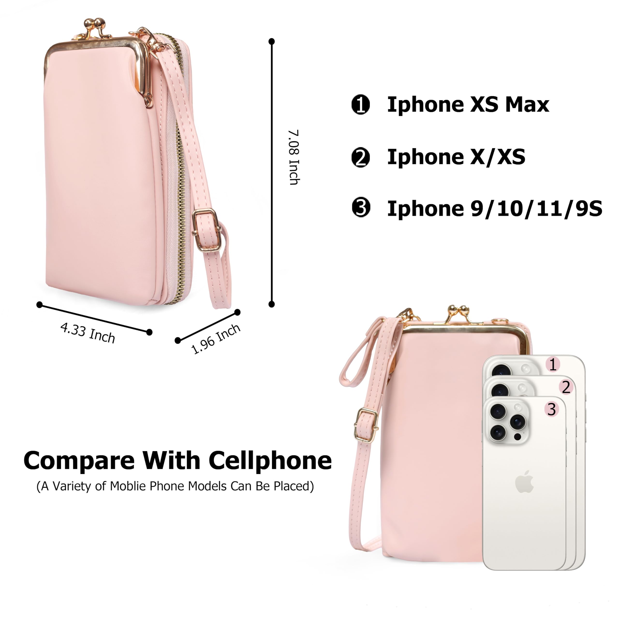 Ketmart Women's Crossbody Cellphone Purse - Small Phone Wallet with Side Zipper Pocket | Cute Crossbody Bag for iPhone & Android | Perfect for Shopping, Travel & Daily Use (Pink)