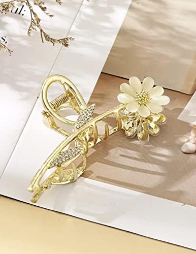 Kairangi Floral Hair Claw Clips for Women & Girls - Large Golden Hair Clutches, Hair Accessories for Women (Perfect Gift for Her, Great for Updos, Ponytails & Everyday Styling)