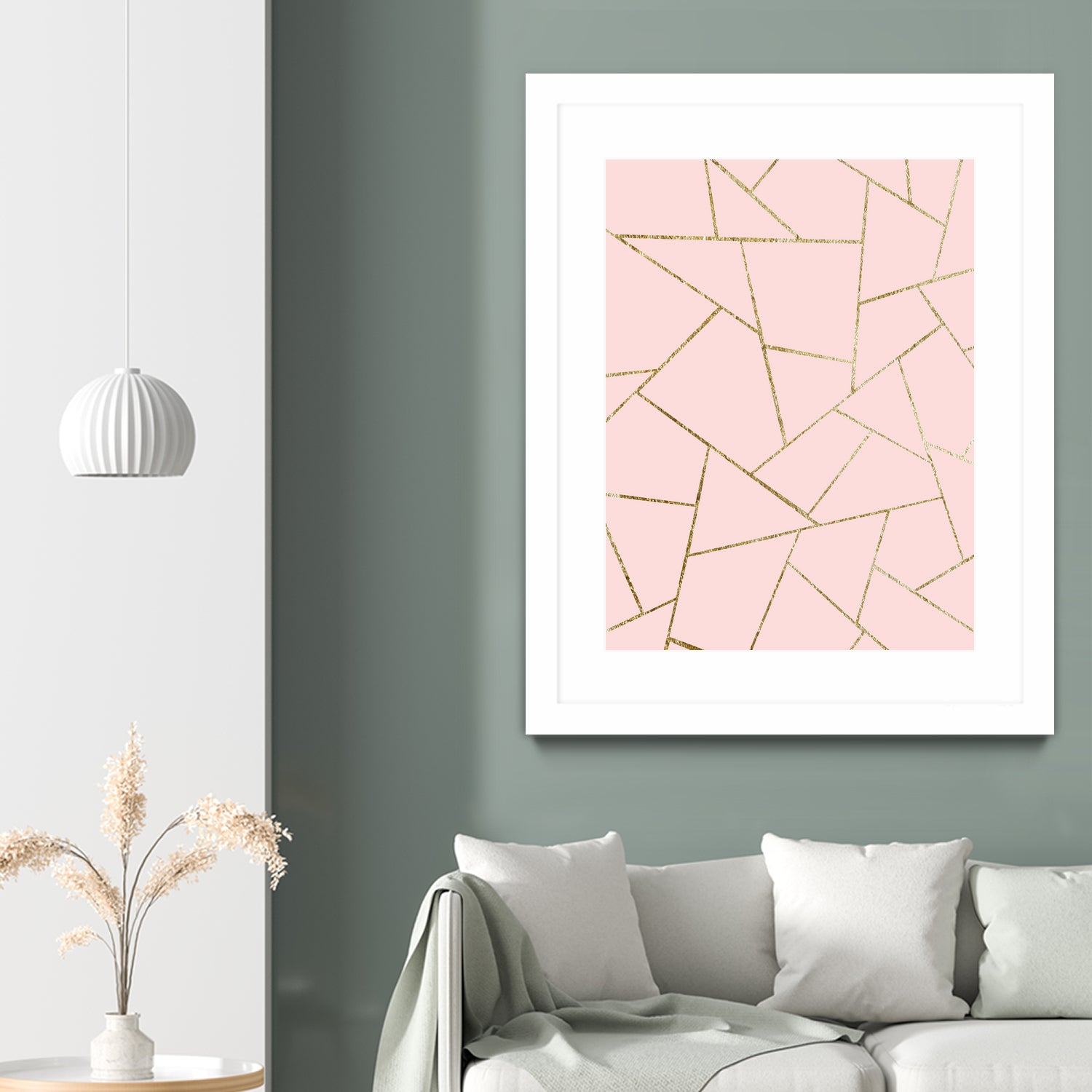 Blush Pink Gold Geometric Wall Art Decor - Modern Glam Abstract Painting for Living Room, Bedroom & Office